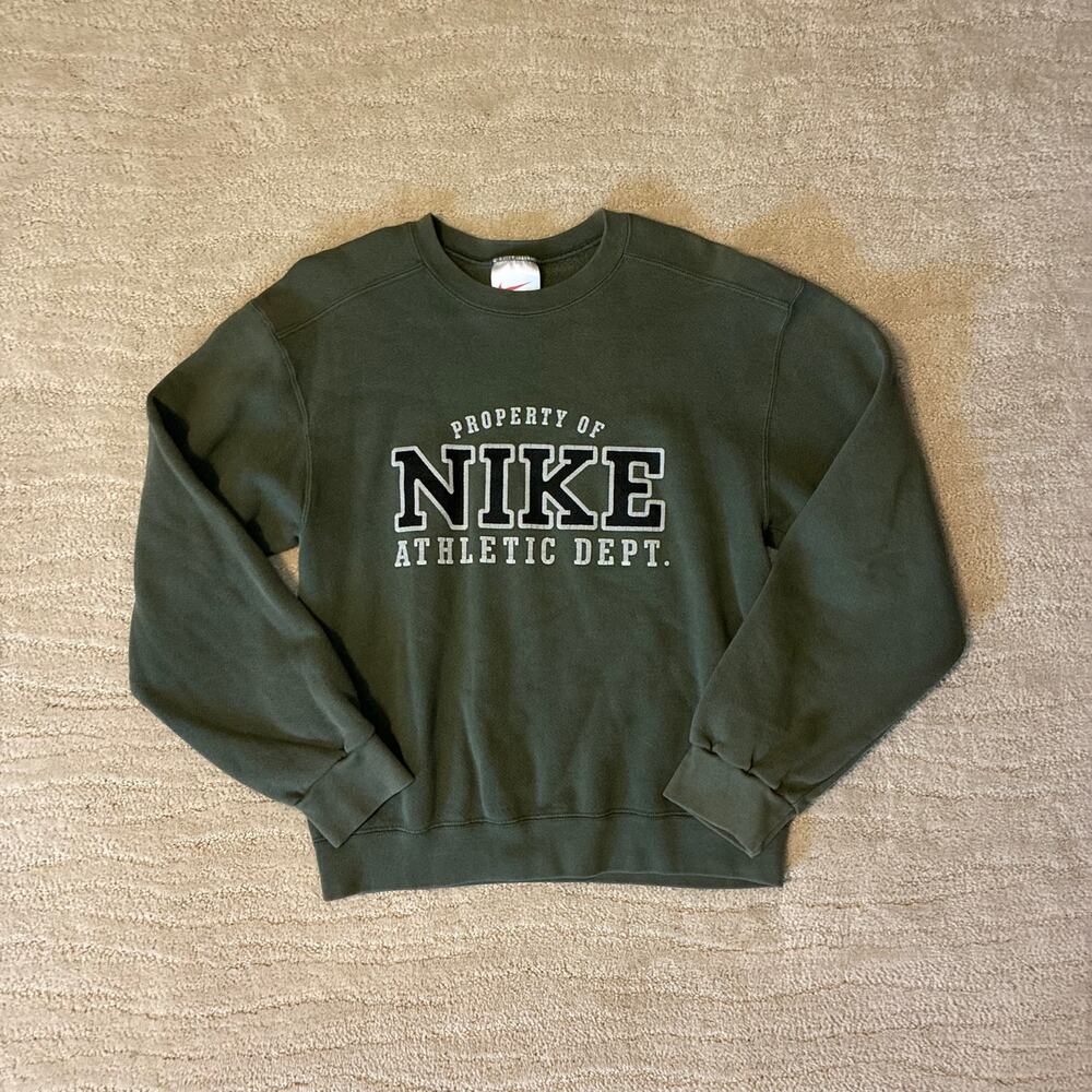 Vintage 90s/Y2K NIKE S Dark Green Spell Out Crewneck Sweatshirt Streetwear Retro